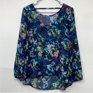 Charming Charlie | Floral Blouse - Blue and Pink